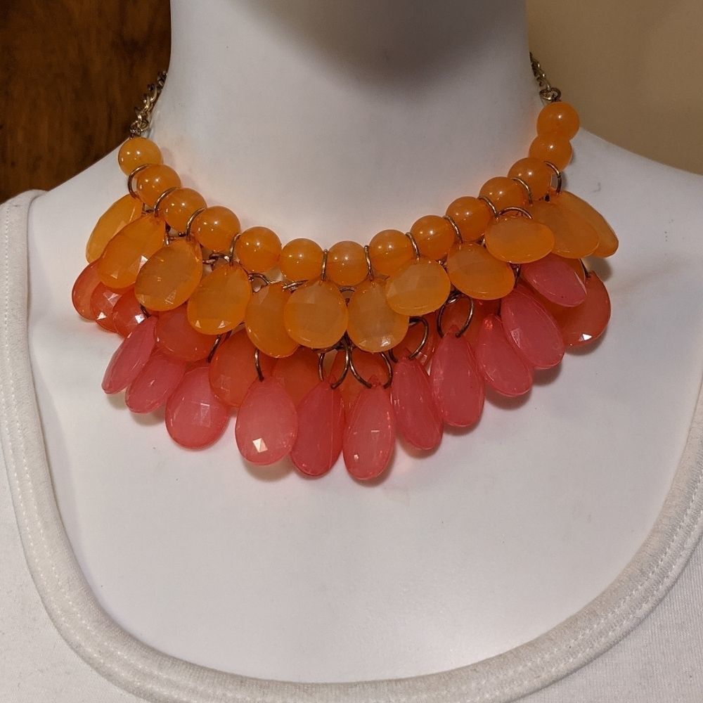 Vintage pink & light orange beaded double layer necklace